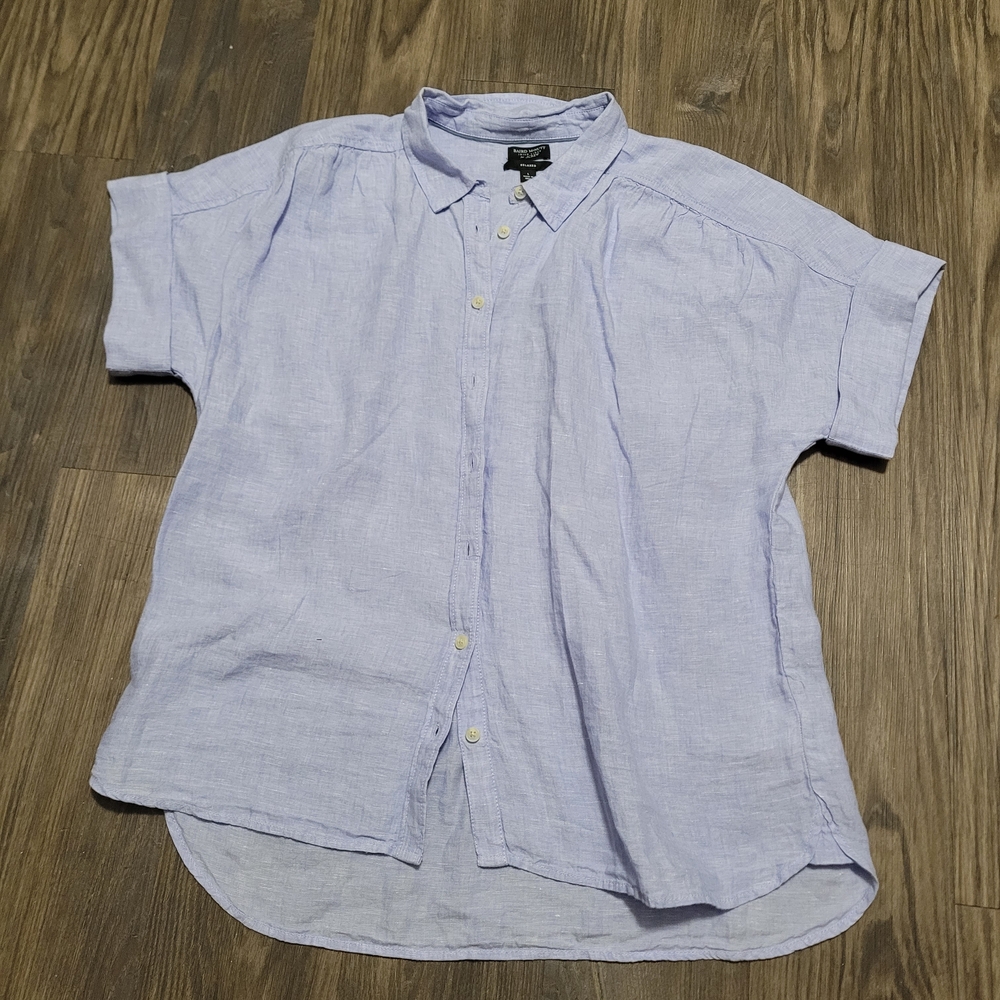 J.Crew short-sleeve Baird McNutt Irish linen shirt Womens Size L Blue Relaxed
